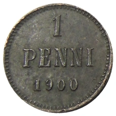Монета 1 пенни 1900 года Русская Финляндия (аверс)
