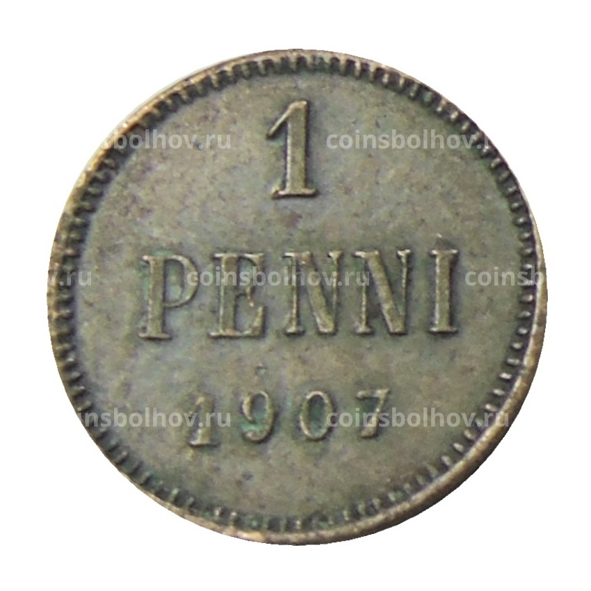 Монета 1 пенни 1907 года Русская Финляндия