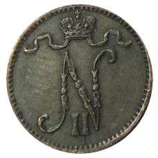 Монета 1 пенни 1907 года Русская Финляндия (реверс)