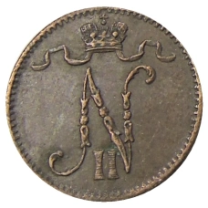 Монета 1 пенни 1907 года Русская Финляндия (реверс)