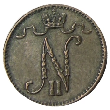 Монета 1 пенни 1908 года Русская Финляндия (реверс)