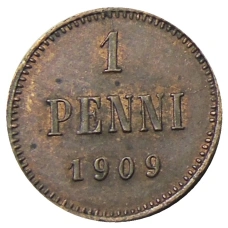 Монета 1 пенни 1909 года Русская Финляндия (аверс)
