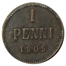 Монета 1 пенни 1909 года Русская Финляндия (аверс)