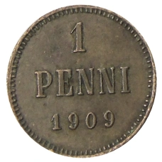 Монета 1 пенни 1909 года Русская Финляндия (аверс)