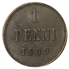 Монета 1 пенни 1909 года Русская Финляндия (аверс)