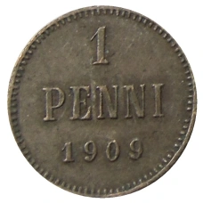 Монета 1 пенни 1909 года Русская Финляндия (аверс)