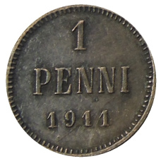Монета 1 пенни 1911 года Русская Финляндия (аверс)