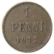 Монета 1 пенни 1911 года Русская Финляндия (аверс)