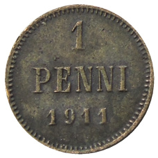 Монета 1 пенни 1911 года Русская Финляндия (аверс)
