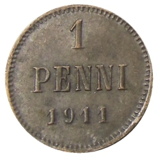 Монета 1 пенни 1911 года Русская Финляндия (аверс)