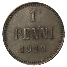 Монета 1 пенни 1912 года Русская Финляндия (аверс)