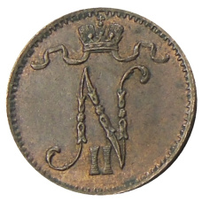 Монета 1 пенни 1913 года Русская Финляндия (реверс)