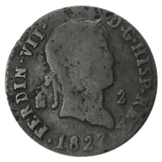 Монета 2 мараведи 1827 года Испания (аверс)