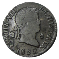 Монета 2 мараведи 1828 года Испания (аверс)