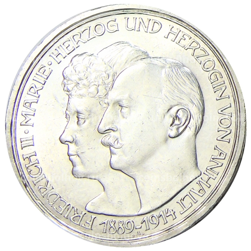 Монета 3 марки 1914 года Германия (Ангальт) «25 лет свадьбе Фридриха II и Марии Баденской»