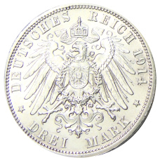 Монета 3 марки 1914 года Германия (Ангальт) «25 лет свадьбе Фридриха II и Марии Баденской» (реверс)