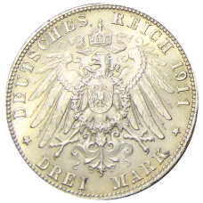Монета 3 марки 1911 года D Германия (Бавария) «90 лет со дня рождения Луитпольда Баварского» (реверс)