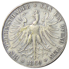 Монета 1 союзный талер 1860 года Германские государства — Франкфурт (реверс)