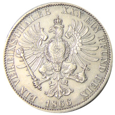 Монета 1 союзный талер 1866 года A Германские государства — Пруссия (реверс)