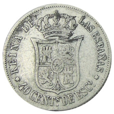 Монета 40 сентимо 1866 года Испания (аверс)