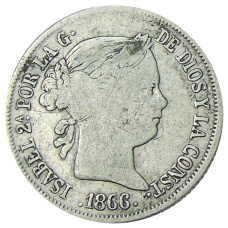 Монета 40 сентимо 1866 года Испания (реверс)