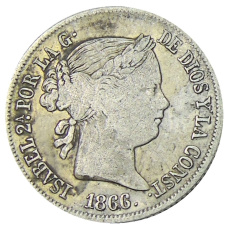 Монета 40 сентимо 1866 года Испания (реверс)