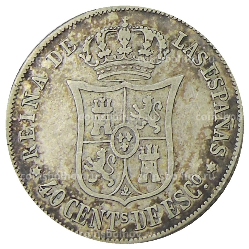 Монета 40 сентимо 1865 года Испания