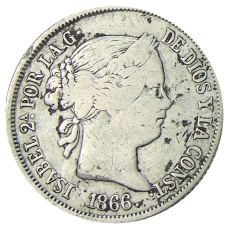 Монета 40 сентимо 1866 года Испания (реверс)