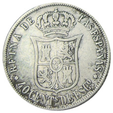 Монета 40 сентимо 1866 года Испания (аверс)