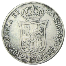 Монета 40 сентимо 1866 года Испания (аверс)