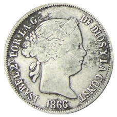 Монета 40 сентимо 1866 года Испания (реверс)