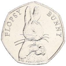 Монета 50 пенсов 2018 года Великобритания «150 лет со дня рождения Беатрис Поттер — Флопси Банни» (аверс)