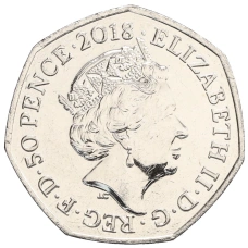 Монета 50 пенсов 2018 года Великобритания «150 лет со дня рождения Беатрис Поттер — Флопси Банни» (реверс)