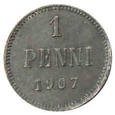 Монета 1 пенни 1907 года Русская Финляндия (аверс)