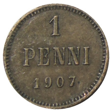 Монета 1 пенни 1907 года Русская Финляндия (аверс)