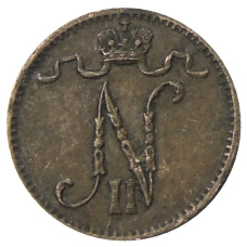 Монета 1 пенни 1907 года Русская Финляндия (реверс)