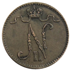 Монета 1 пенни 1907 года Русская Финляндия (реверс)