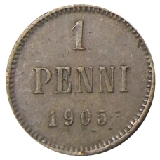 Монета 1 пенни 1905 года Русская Финляндия (аверс)