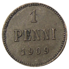 Монета 1 пенни 1909 года Русская Финляндия (аверс)
