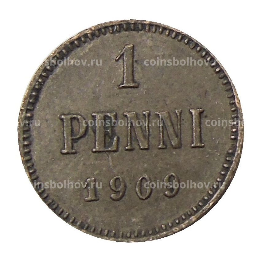 Монета 1 пенни 1909 года Русская Финляндия