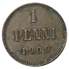 Монета 1 пенни 1909 года Русская Финляндия (аверс)