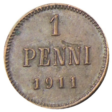 Монета 1 пенни 1911 года Русская Финляндия (аверс)