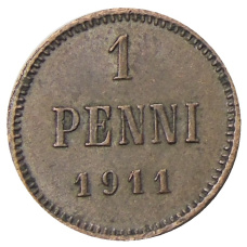 Монета 1 пенни 1911 года Русская Финляндия (аверс)