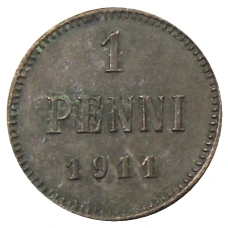 Монета 1 пенни 1911 года Русская Финляндия (аверс)