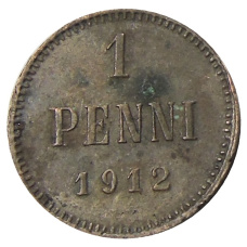 Монета 1 пенни 1912 года Русская Финляндия (аверс)