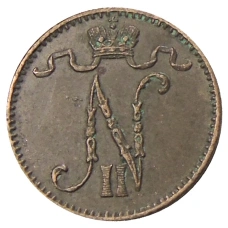 Монета 1 пенни 1913 года Русская Финляндия (реверс)