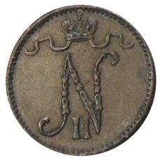 Монета 1 пенни 1913 года Русская Финляндия (реверс)