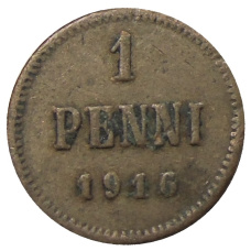 Монета 1 пенни 1916 года Русская Финляндия (аверс)