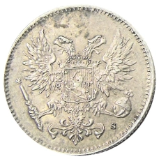 Монета 50 пенни 1917 года Русская Финляндия — Орел без корон (Временное правительство) (реверс)