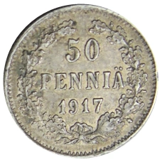 Монета 50 пенни 1917 года Русская Финляндия — Орел без корон (Временное правительство) (аверс)